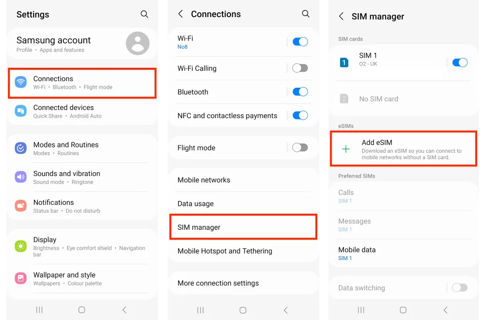 Installer l’eSIM sur Samsung – Paramètres
