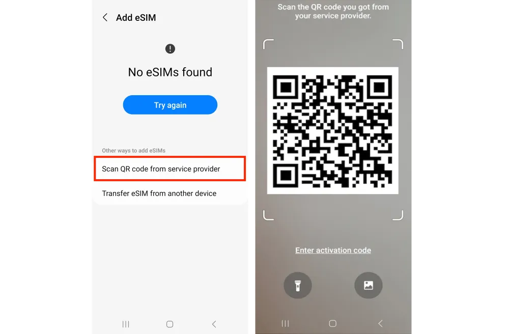 Installer l’eSIM sur Samsung – scanner le code