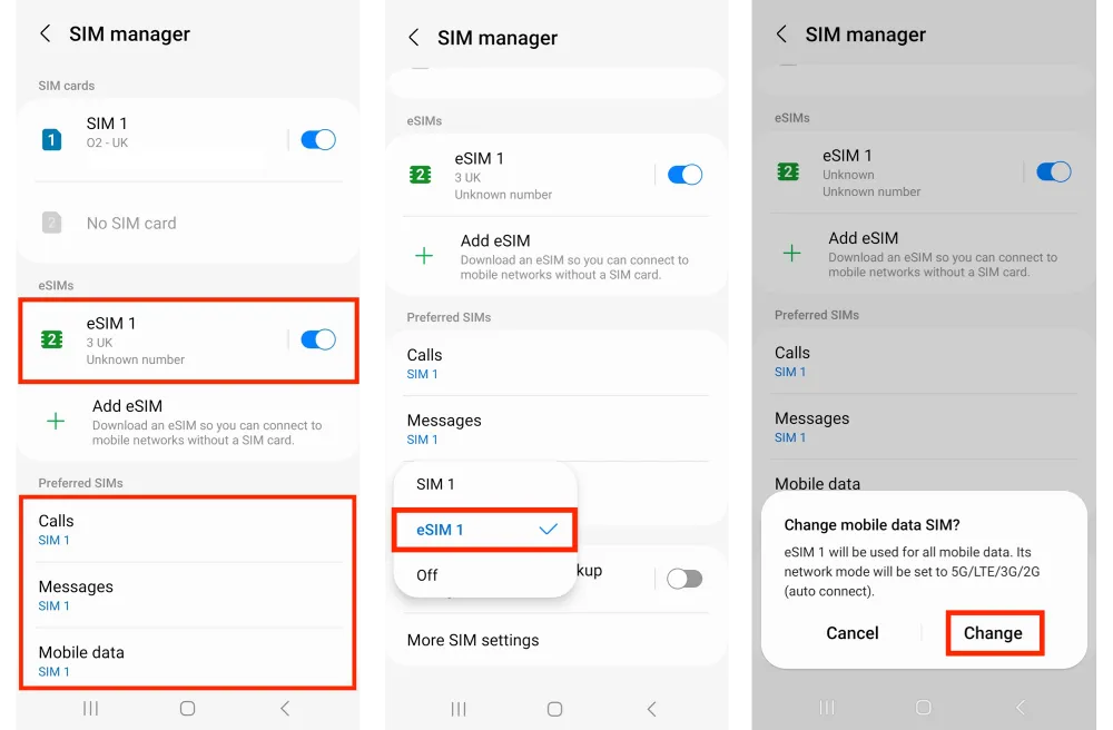 Installer l’eSIM sur Samsung – messages