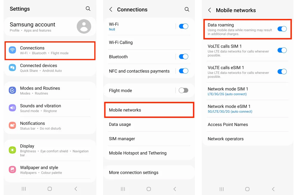 Installer l’eSIM sur Samsung – données en itinérance